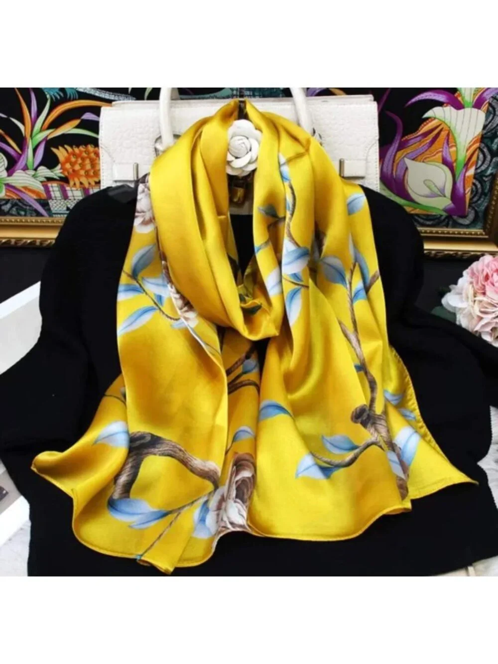 Luxurious 100% Silk Long Scarf - Women's Large Oblong Shawl, Perfect Gift